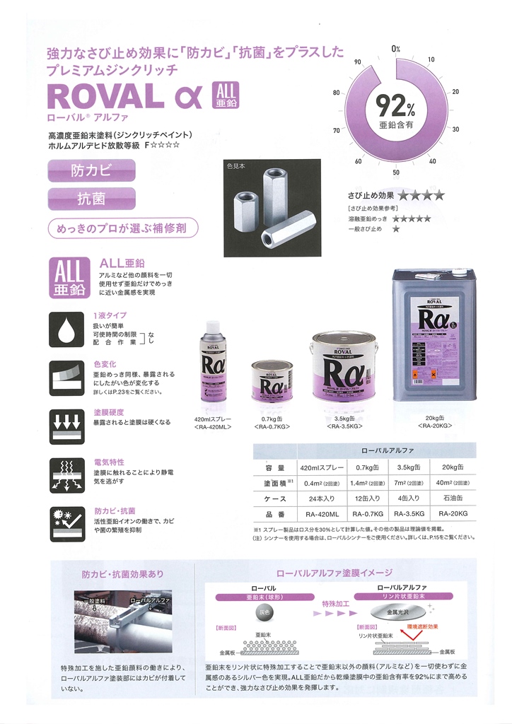 ローバルアルファスプレー　ROVALα　420ml　亜鉛含有92％※常温亜鉛めっき ジンクリッチペイント さび止め 防食 めっきの補修 防錆 重防食 鉄 塗り替え