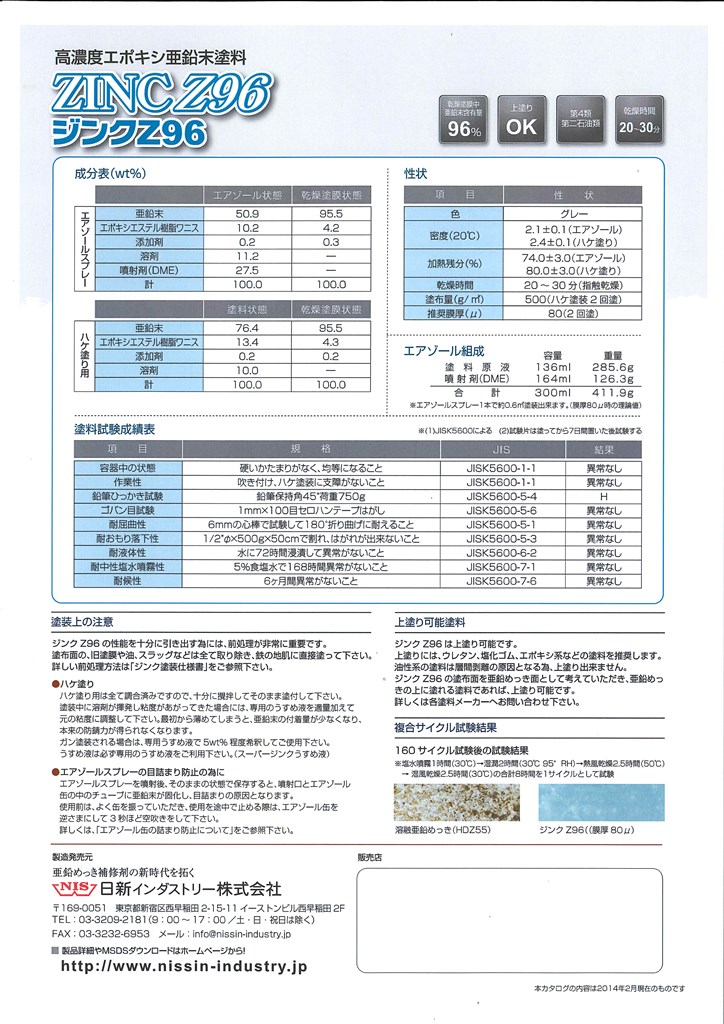 ジンクZ96　5kg　グレー【日新インダストリー】ローバル同等 常温亜鉛めっき ジンクリッチペイント さび止め 防食 めっきの補修 防錆 重防食 鉄 塗り替え