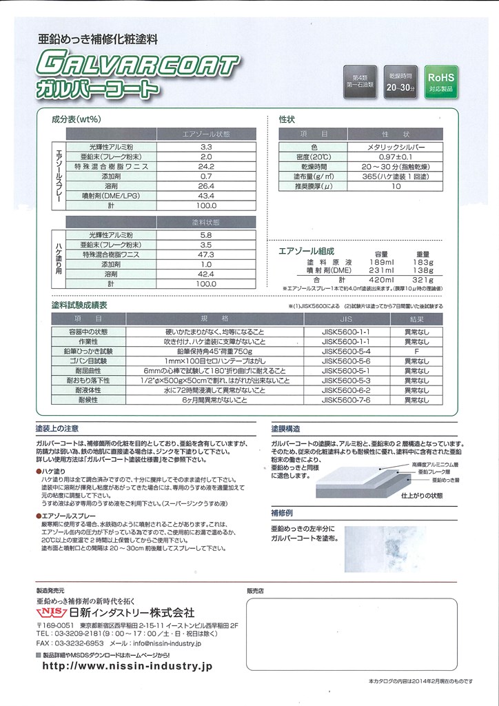 ガルバーコート　GALVARCOAT　15KG　メタリックシルバー　【日新インダストリー】化粧塗料 補修
