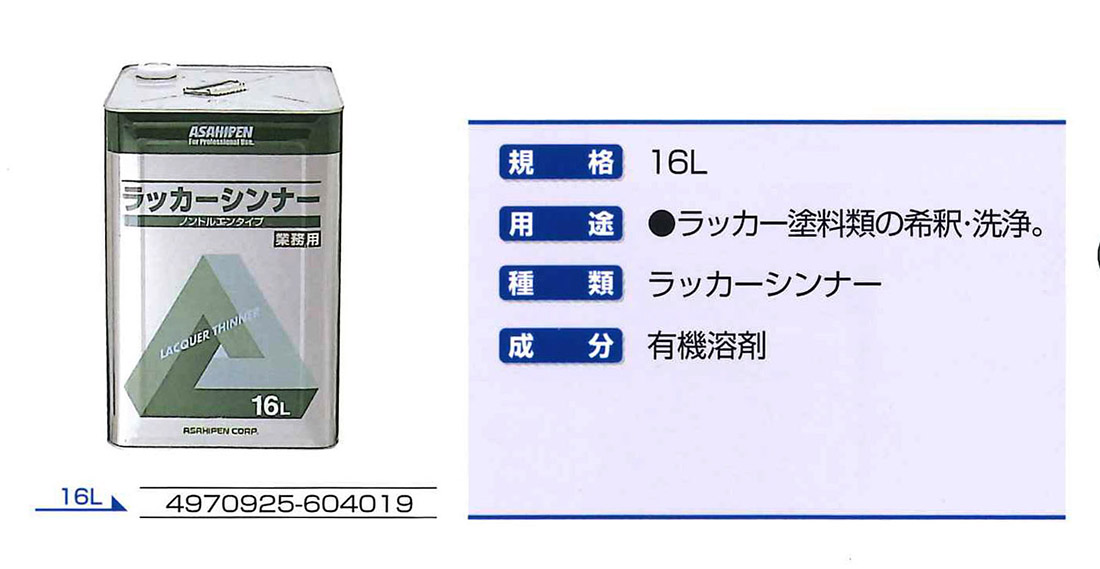 ラッカーシンナー（業務用）　16L【アサヒペン】