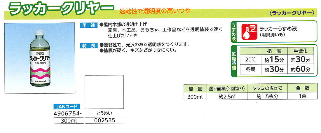 ラッカークリヤー　300ML　とうめい【サンデーペイント】