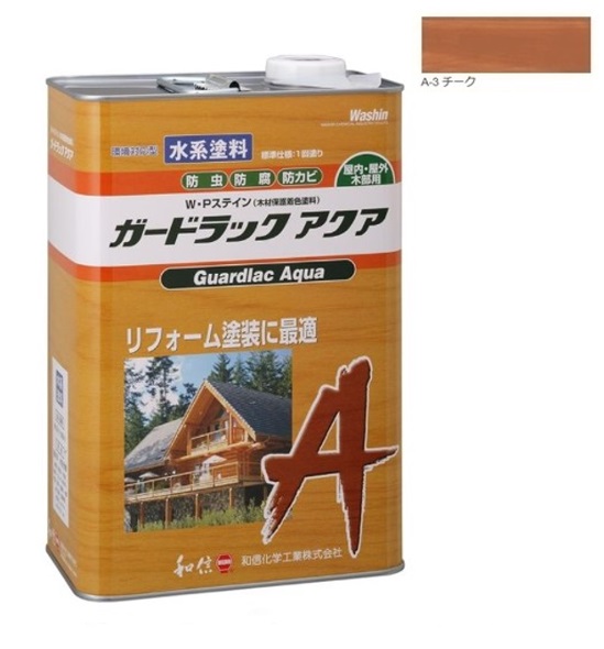 ガードラックアクア Ｗ・Ｐステイン チーク A-3 3.5K缶 【和信化学工業株式会社】屋内外用 水性 半造膜 塗りつぶし 高耐久 防虫 防腐 保護