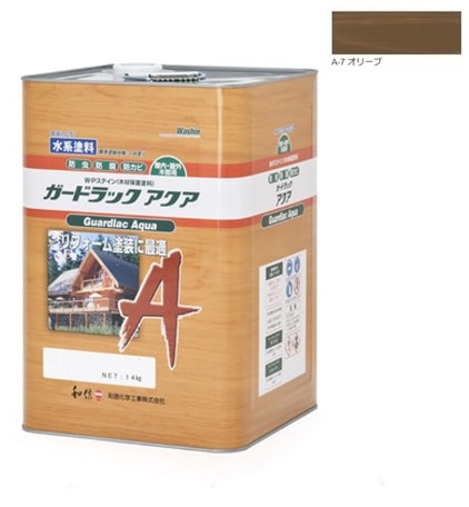 ガードラックアクア Ｗ・Ｐステイン オリーブ A-7 14K缶 【和信化学工業株式会社】 屋内外用 水性 半造膜 塗りつぶし 高耐久 防虫 防腐 保護