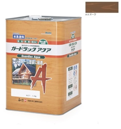 ガードラックアクア Ｗ・Ｐステイン オーク A-9 14K缶 【和信化学工業株式会社】屋内外用 水性 半造膜 塗りつぶし 高耐久 防虫 防腐 保護