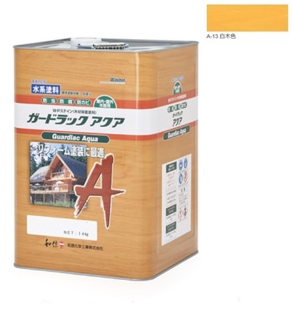 ガードラックアクア Ｗ・Ｐステイン 白木色 A-13 14K缶 【和信化学工業株式会社】 屋内外用 水性 半造膜 塗りつぶし 高耐久 防虫 防腐 保護