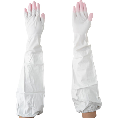 エステー　ファミリー　ビニールうす手　ロング　腕カバー付き　指先抗ウイルス加工　Ｍ　ピンク(ST72243)274-1206