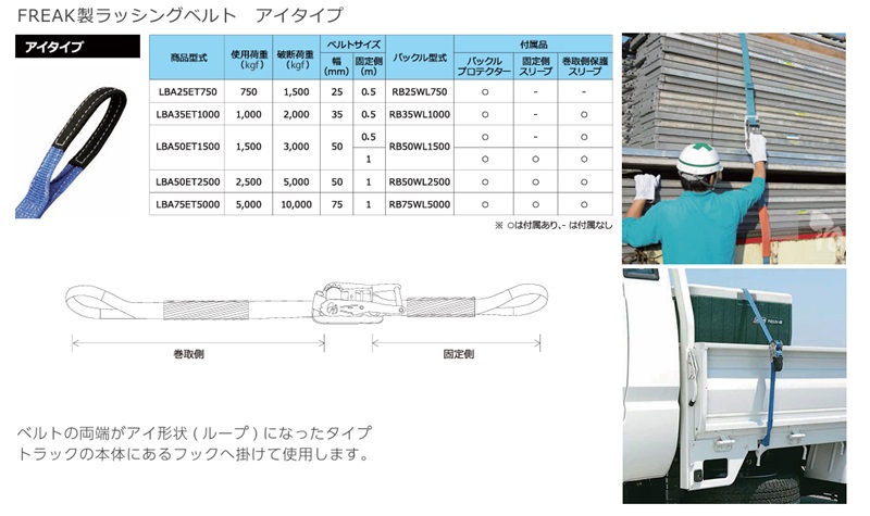 FREAK ラッシングベルト青 アイ2.5ton 幅50mm×長さ1+9m (75183 )【フリーク】
