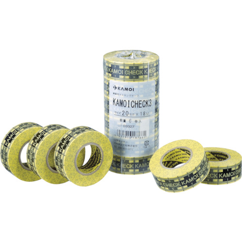 カモ井　マスキングテープ車両塗装用 ＣＨＥＣＫ３　20mm　イエロー／ブラック（CHECK3JAN20 6巻入り 473-0011