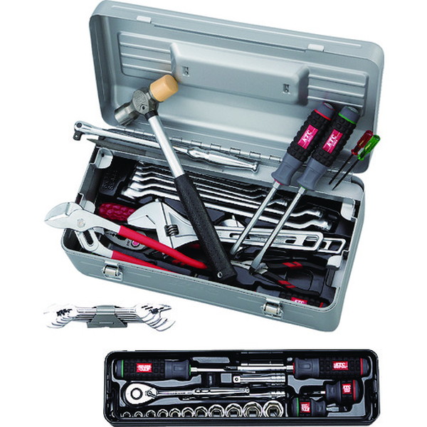 ＫＴＣ　整備用工具セット　シルバー　間口４１０×奥行２１０×高さ１５０ｍｍ　４８点セット　（SK3481S）【京都機械工具（株）】