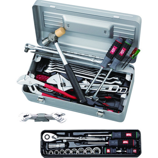 ＫＴＣ　整備用工具セット　シルバー　間口４１０×奥行２１０×高さ１５０ｍｍ　４４点セット　（SK4441S）【京都機械工具（株）】