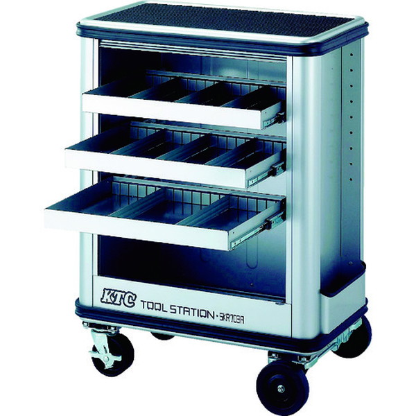 ＫＴＣ　整備用工具セット　ツールステーションセット　可動式３段トレイ　シャッター付　４８点セット　（SK7006A）【京都機械工具（株）】