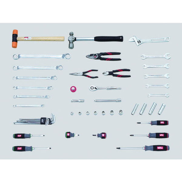 ＫＴＣ　整備用工具セット　ツールステーションセット　可動式３段トレイ　シャッター付　４８点セット　（SK7006A）【京都機械工具（株）】