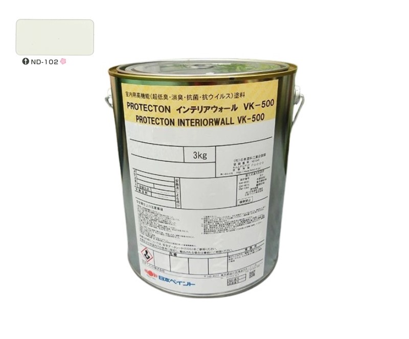 ＰＲＯＴＥＣＴＯＮインテリアウォール　VK500　ＮＤ－１０２　3kg【日本ペイント】室内塗料　ウイルス対策　上塗　淡彩