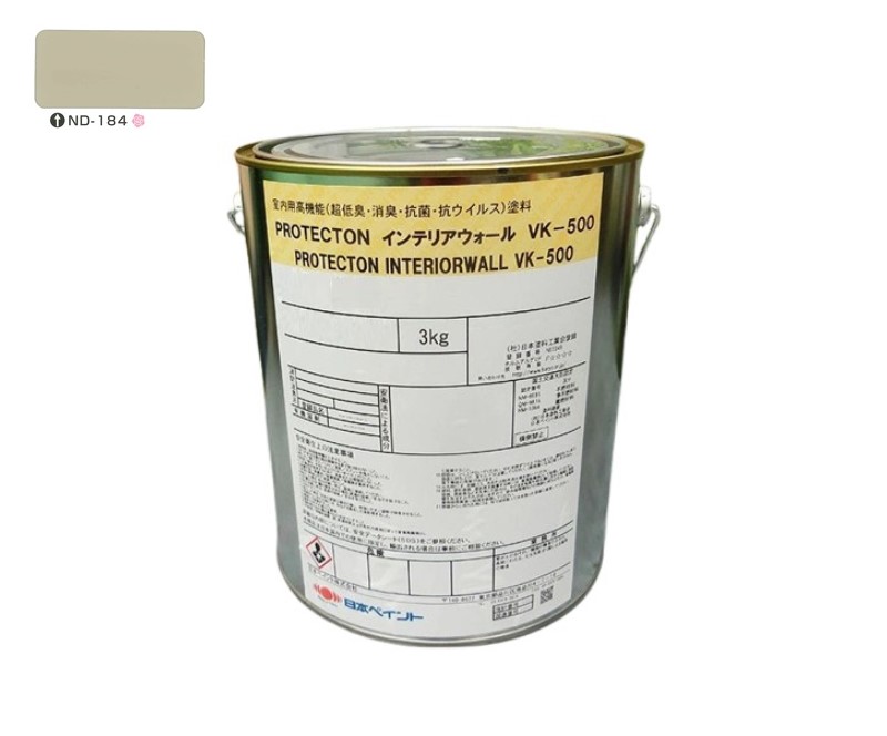 ＰＲＯＴＥＣＴＯＮインテリアウォール　VK500　ＮＤ－１８４　3kg【日本ペイント】室内塗料　ウイルス対策　上塗　淡彩