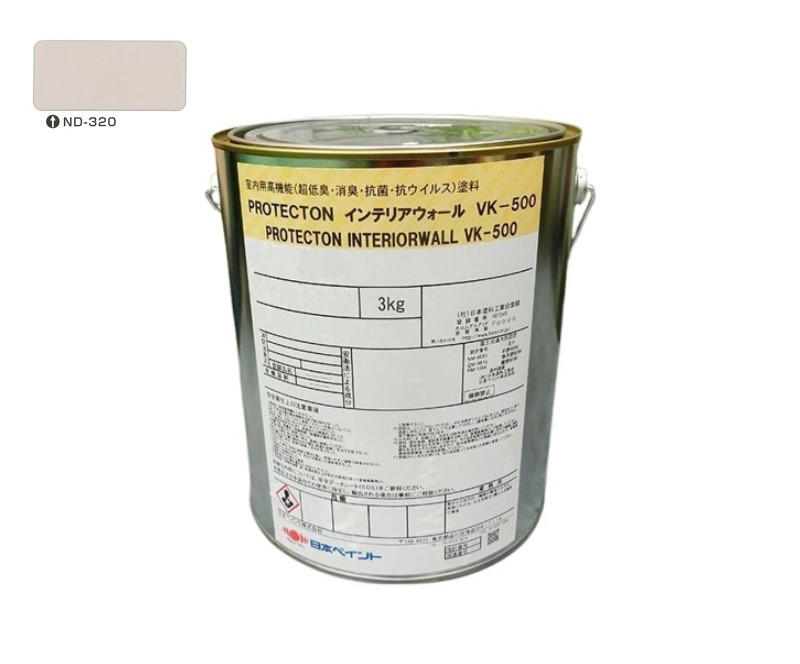 ＰＲＯＴＥＣＴＯＮインテリアウォール　VK500　ＮＤ－３２０　3kg【日本ペイント】室内塗料　ウイルス対策　上塗　淡彩