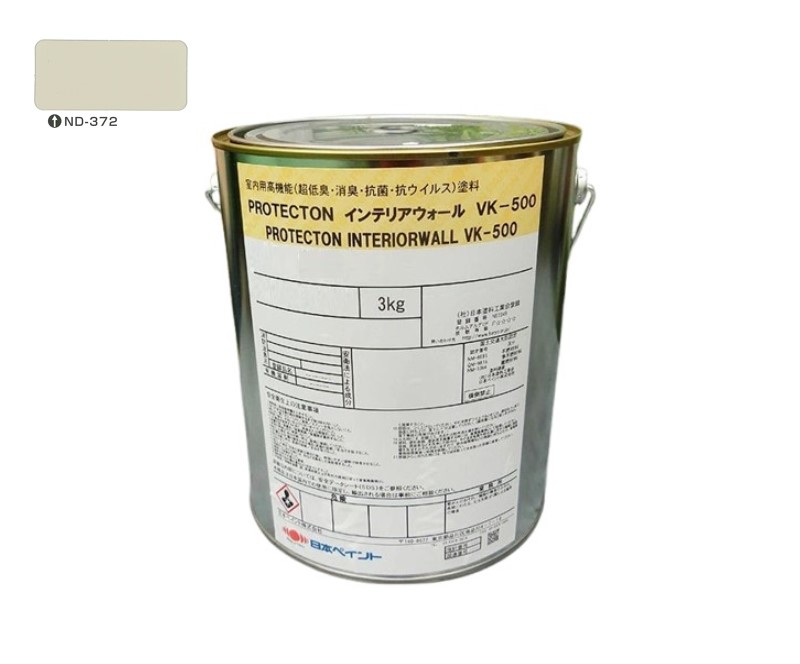 ＰＲＯＴＥＣＴＯＮインテリアウォール　VK500　ＮＤ－３７２　3kg【日本ペイント】室内塗料　ウイルス対策　上塗　淡彩