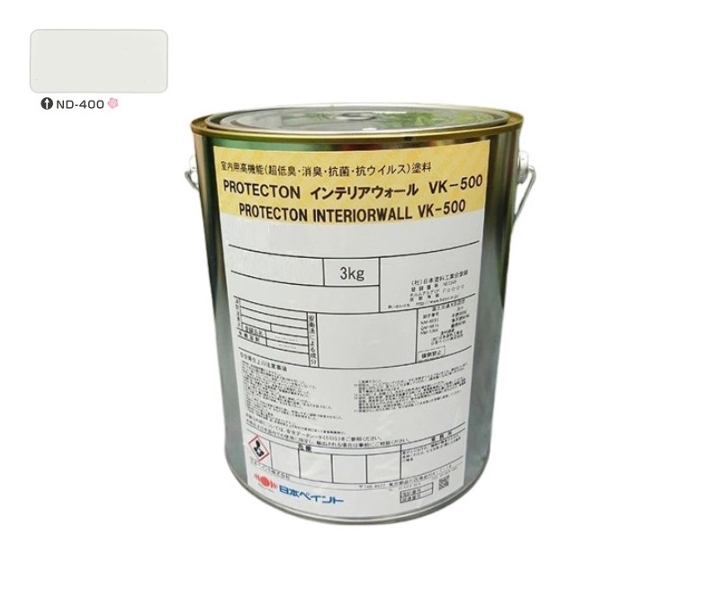 ＰＲＯＴＥＣＴＯＮインテリアウォール　VK500　ＮＤ－４００　3kg【日本ペイント】室内塗料　ウイルス対策　上塗　淡彩