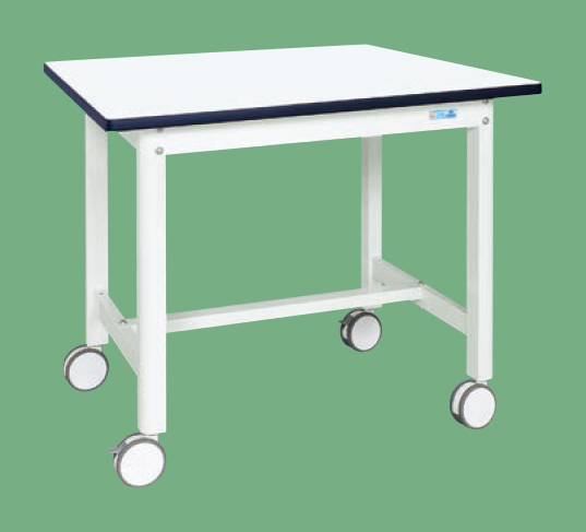 中量作業台（扇形支柱・双輪キャスター付）（ＫＦ－３８ＲＤＷ）Ｗ９００×Ｄ６００×Ｈ７７６【サカエ】※代引決済不可、個人宅配送不可