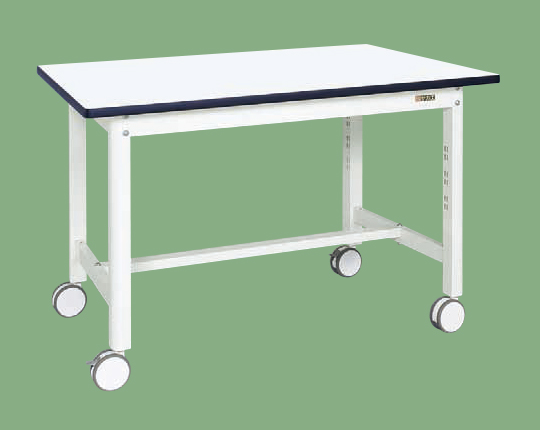 中量作業台（扇形支柱・双輪キャスター付）（ＫＦ－４９ＲＤＷ）Ｗ１２００×Ｄ７５０×Ｈ７７６【サカエ】※代引決済不可、個人宅配送不可