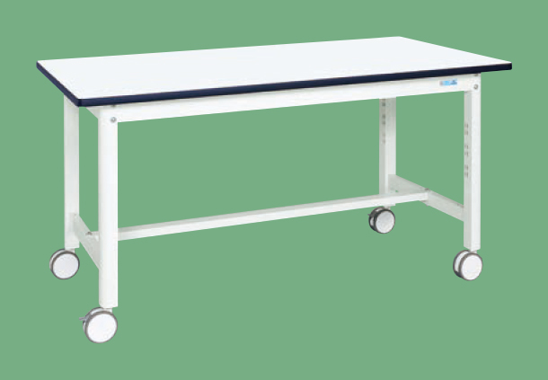 中量作業台（扇形支柱・双輪キャスター付）（ＫＦ－５９ＲＤＷ）Ｗ１５００×Ｄ７５０×Ｈ７７６【サカエ】※代引決済不可、個人宅配送不可