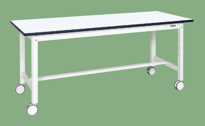 中量作業台（扇形支柱・双輪キャスター付）（ＫＦ－６９ＲＤＷ）Ｗ１８００×Ｄ７５０×Ｈ７７６【サカエ】※代引決済不可、個人宅配送不可