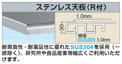 作業台オプション天板（ステンレス天板Ｒ付）（ＳＵ３－１２６０ＲＴＣ）W1200×D600×H30【サカエ】※代引決済不可、個人宅配送不可