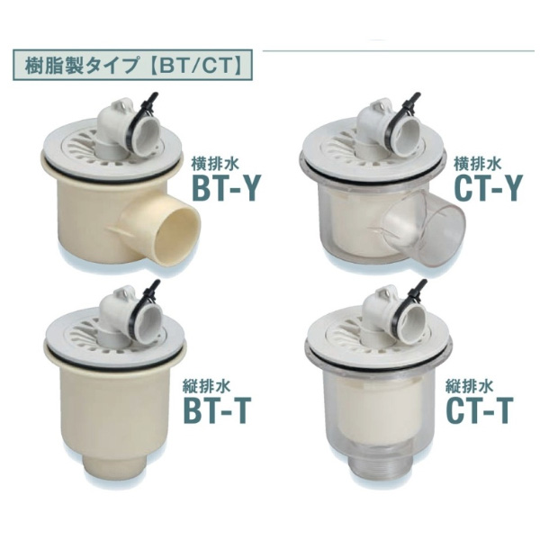 SPG洗濯機防水パン排水トラップ　樹脂製差し込み式タイプ　横排水　CT-Y　透明【SPG】