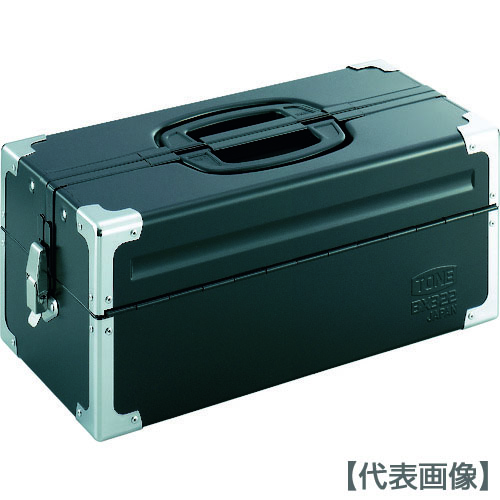 ＴＯＮＥ　スチール製工具箱　ツールケース（メタル）　Ｖ形２段式　マットブラック　外形寸法１９５ｍｍ（BX322BK）390-4342【ＴＯＮＥ（株）】