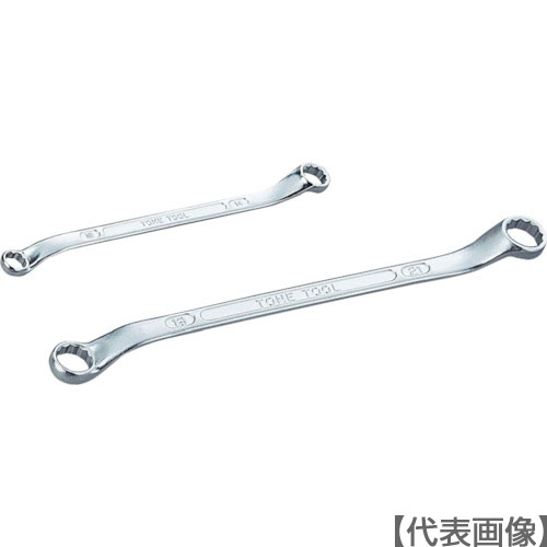 ＴＯＮＥ　両口ロングメカニックめがねレンチ（４５°×１０°） 対辺寸法１９×２１ｍｍ 全長306mm（M44-1921）369-8785【ＴＯＮＥ（株）】