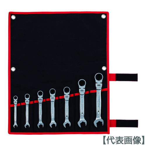 ＴＯＮＥ　コンビネーションラチェットレンチ　首振クイックラチェットめがねレンチセット　７点セット（RMFQ700）431-9753【ＴＯＮＥ（株）】