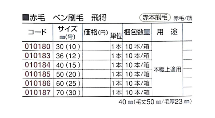 好川産業株式会社 赤毛 ペン刷毛 飛将 赤本熊毛 赤毛/筋 70mm(30号) 1本【好川産業株式会社】