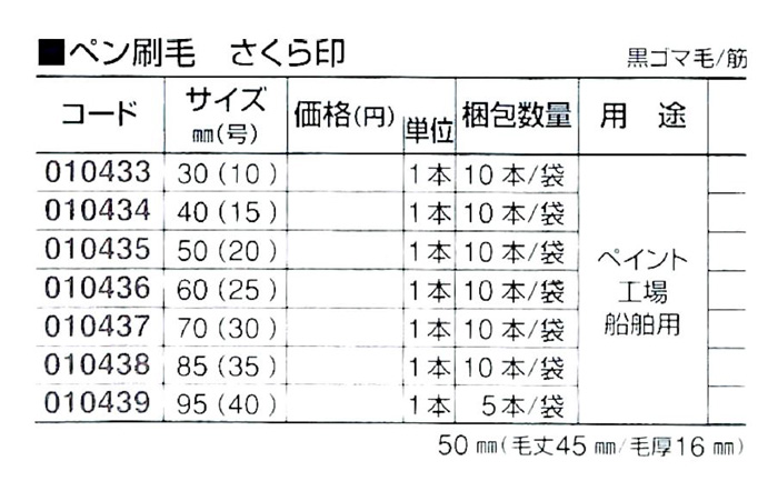 好川産業株式会社 ペン刷毛 さくら印 黒ゴマ毛/筋 50mm(20号) 1本【好川産業株式会社】