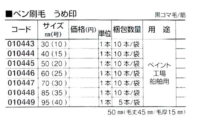 好川産業株式会社 ペン刷毛 うめ印 黒ゴマ毛/筋 85mm(35号) 1本【好川産業株式会社】