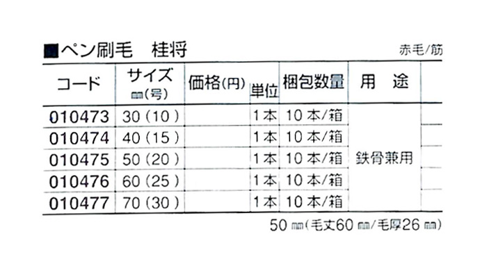 好川産業株式会社 ペン刷毛 桂将 赤毛/筋 50mm(20号) 1本【好川産業株式会社】
