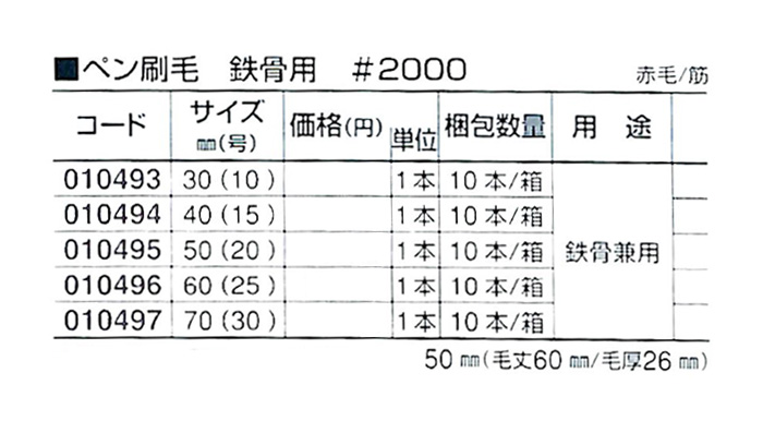 好川産業株式会社 ペン刷毛 鉄骨用 #2000 赤毛/筋 40mm(15号) 1本【好川産業株式会社】
