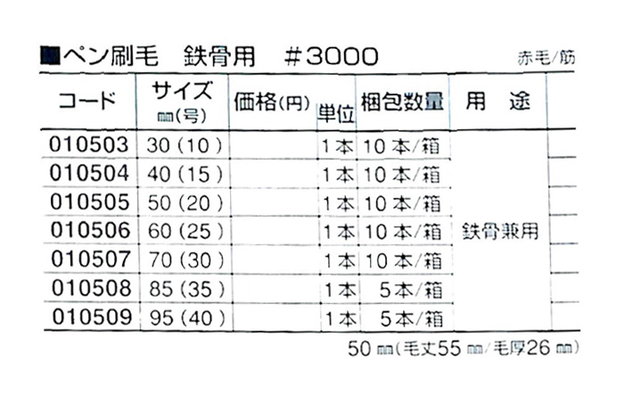 好川産業株式会社 ペン刷毛 鉄骨用 #3000 赤毛/筋 85mm(35号) 1本【好川産業株式会社】