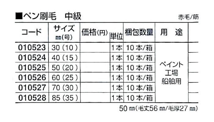 好川産業株式会社 ペン刷毛 中級 赤毛/筋 50mm(20号) 1本【好川産業株式会社】