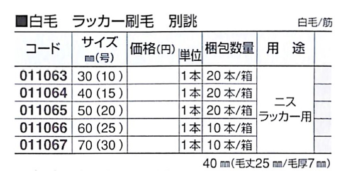 好川産業 白毛 ラッカー刷毛 別誂 白毛/筋 60mm(25号) 1本【好川産業株式会社】