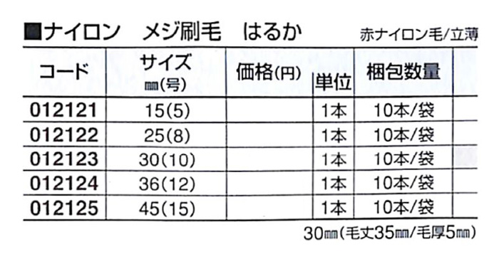 好川産業 ナイロン メジ刷毛 はるか 赤ナイロン毛/立薄 45mm(15号) 1本【好川産業株式会社】※受注生産品納期1週間