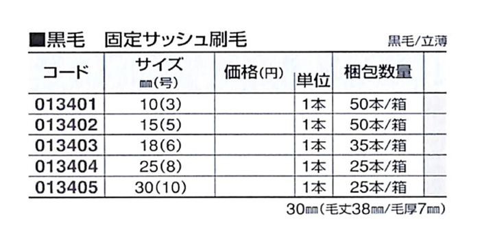 好川産業 黒毛 固定サッシュ刷毛 黒毛/立薄 18mm(6号) 1本【好川産業株式会社】