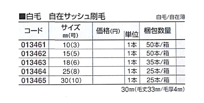 好川産業 白毛 自在サッシュ刷毛 白毛/自在薄 30mm(10号) 1本【好川産業株式会社】