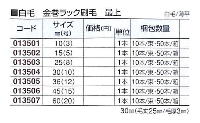 好川産業 白毛 金巻 ラック刷毛 最上 白毛/薄平 25mm(8号) 1本【好川産業株式会社】