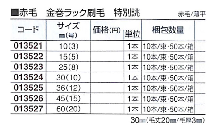 好川産業 赤毛 金巻 ラック刷毛 特別誂 赤毛/薄平 60mm(20号) 1本【好川産業株式会社】