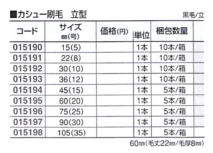 好川産業 カシュー刷毛 立型 黒毛/立 22mm(8号) 1本【好川産業株式会社】