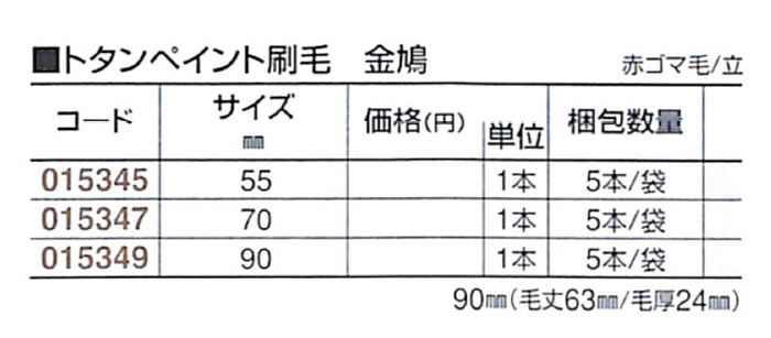 好川産業 トタンペイント刷毛 金鳩 赤ゴマ毛/立 90mm 1本【好川産業株式会社】