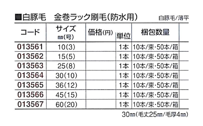 好川産業 白豚毛 金巻ラック刷毛（防水用） 白豚毛/薄平 60mm(20号)1本【好川産業株式会社】